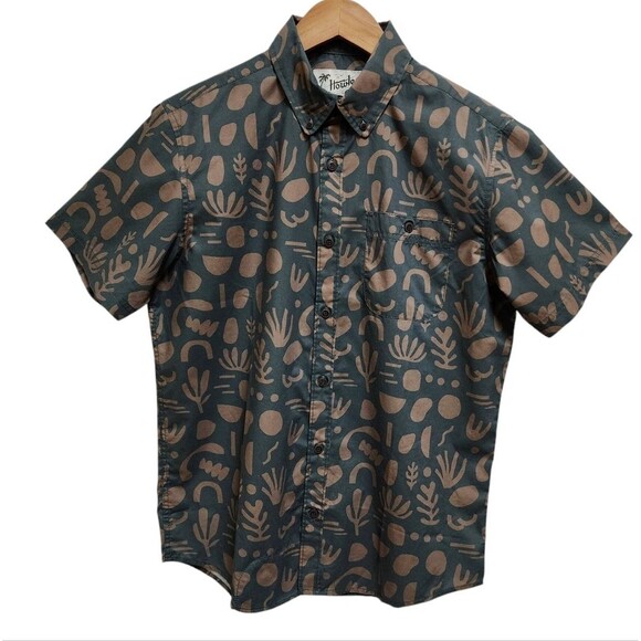 Howler Bros Mansfield Shirt Mens S Cotton Poly Distant Forms Dark Forest Print - Picture 1 of 16